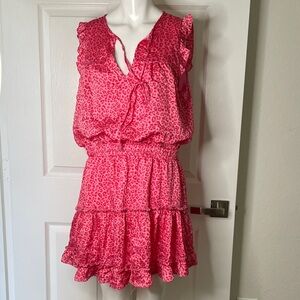 Adrienne Cheetah Print Tie Front Ruffle Tank Mini Dress